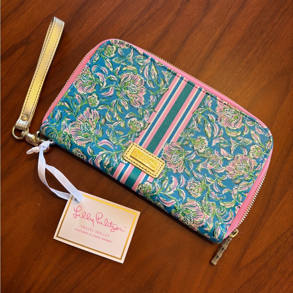 Lilly Pulitzer Blue and Pink Wallet with Floral Design